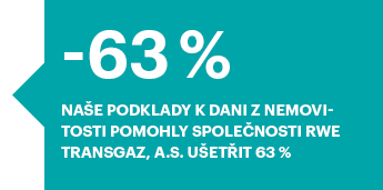 Naše podklady pomohly společnosti RWE TRANSGAZ, A.S. ušetřit na dani z nemovitosti 63%